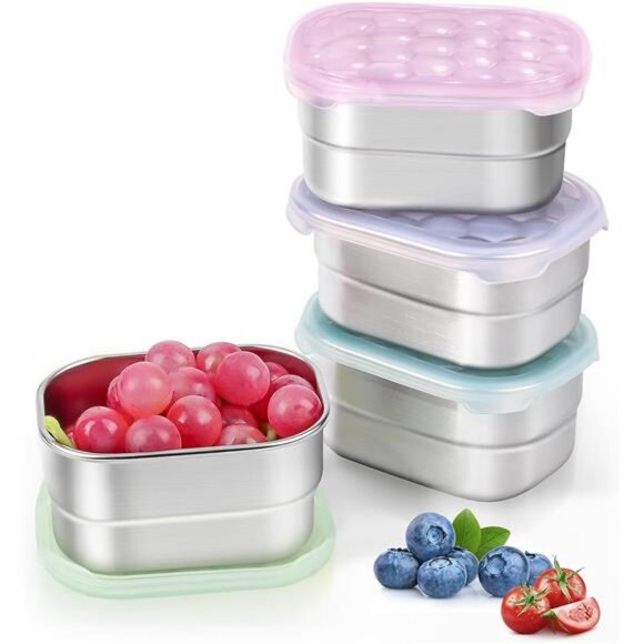Stainless Steel Snack Containers for Kids and Toddlers | Easy Open Leak Proof - Picture 1 of 7
